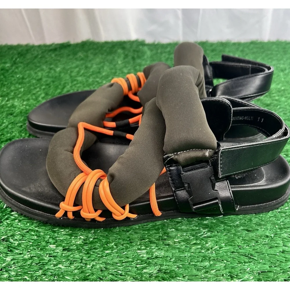 Azalea Wang Olive and Orange Padded Strap Sandals